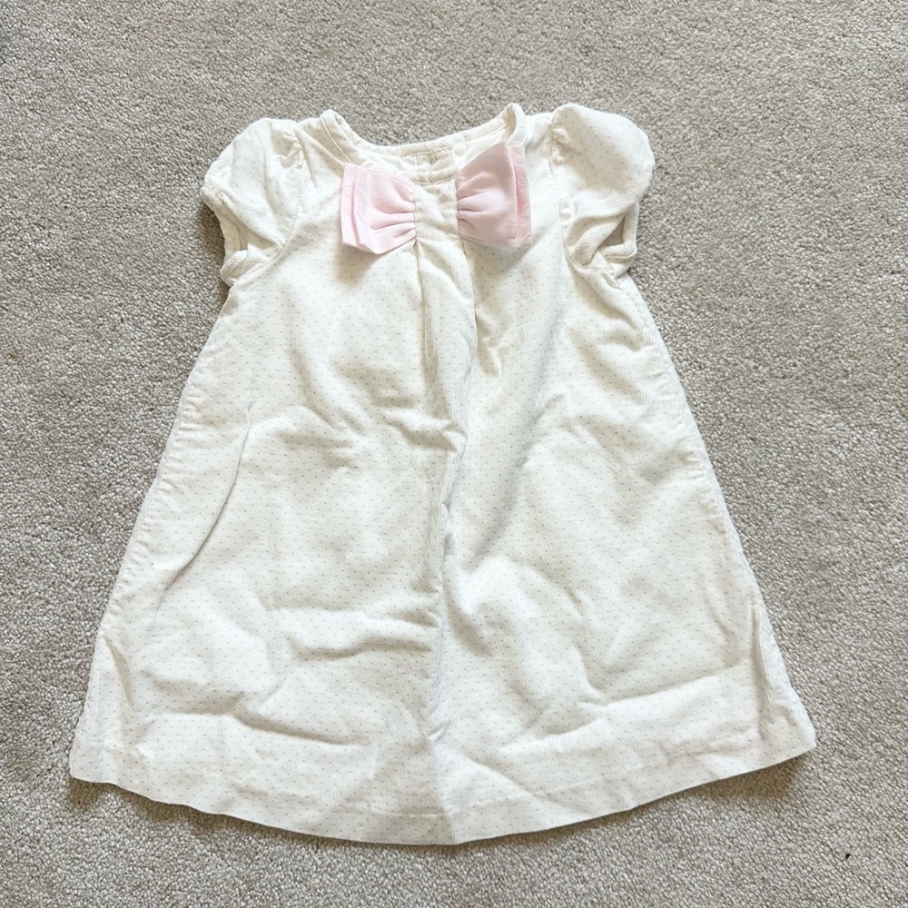 Janie and Jack White Dress with Pink Bow and Pink Polka Dots
